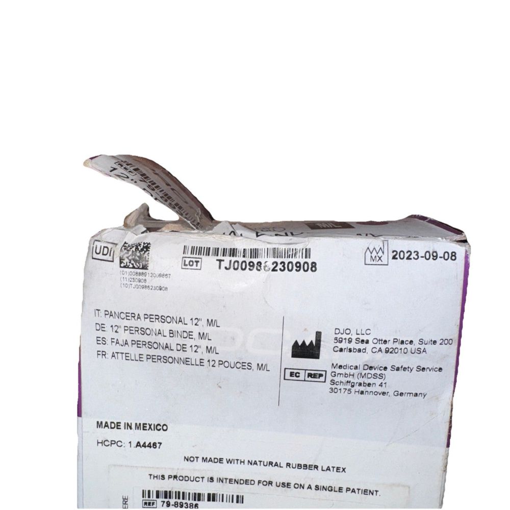 PROCARE Abdominal Binder Medium/Large Ref 79-89386 White – a white box with a label on it