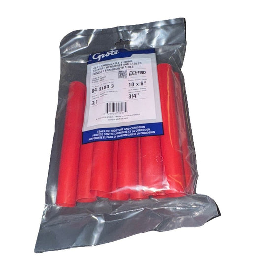 Grote 84-6103-3 Shrink Tube, Dual Wall.Red, 3/4"X6", PK10 – a red plastic tube with a plastic bag