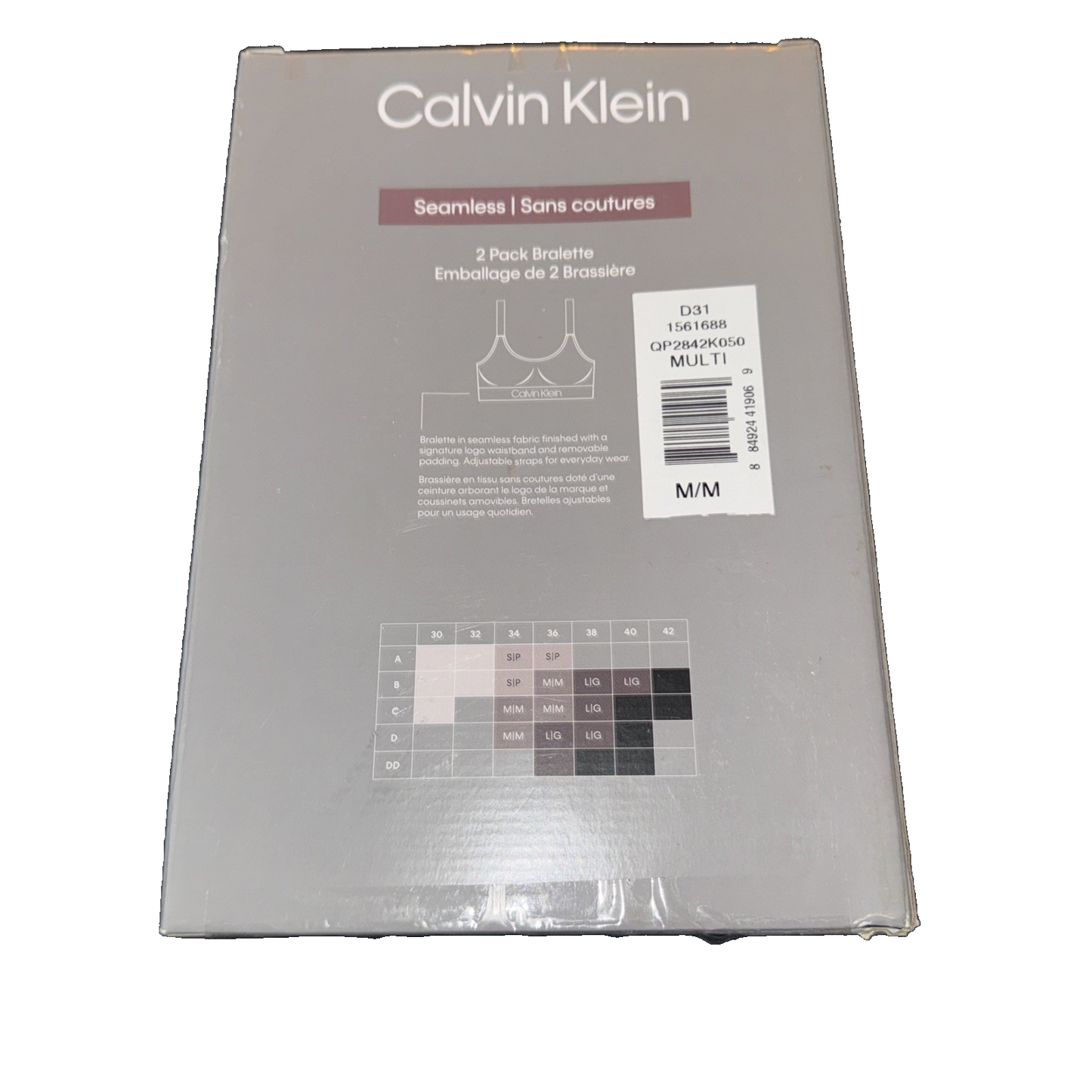 Calvin Klein 2 Pack Seamless Bralette Light Grey And Black Size Medium
