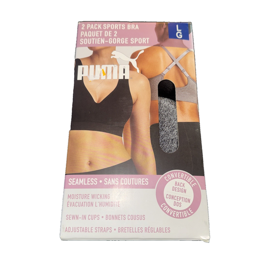 Puma 2 Pack Sports Bra Colors: Speckled Grey And Black Size Large