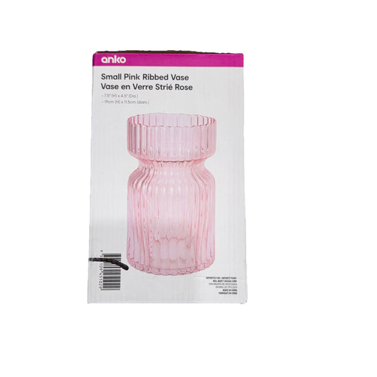 Anko Small Pink Ribbed Vase