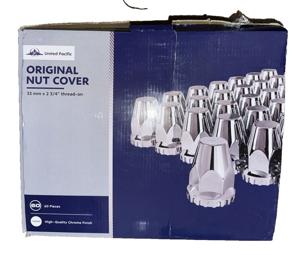 United Pacific 10064Cb - Wheel Lug Nut Cover Set - 33Mm X 2 3-4" Chrome 60 Pack – a box of silver metal nut covers