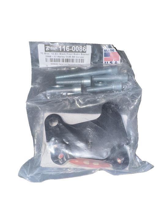 TC Bros. 12.6in Black Front Brake Bracket 2008-Up Harley RH Caliper 116-0086