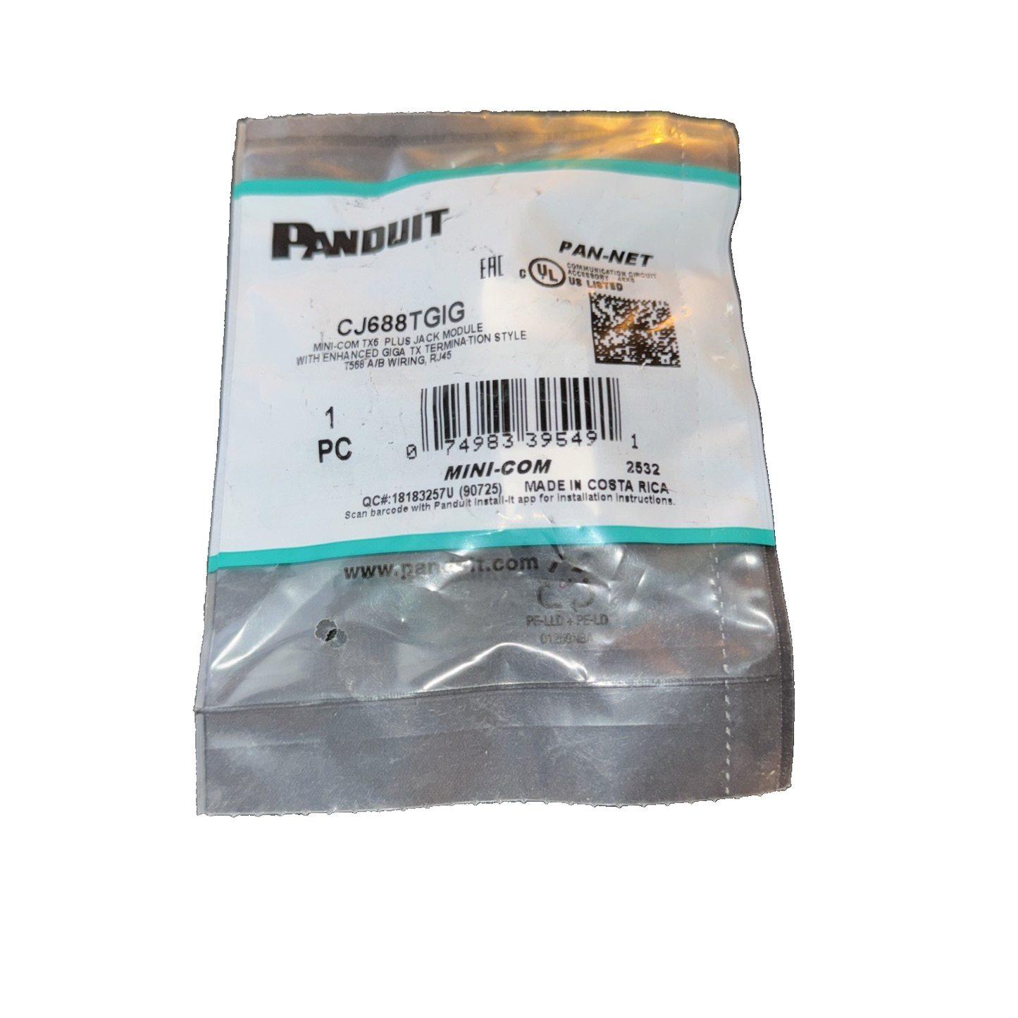 Panduit CJ688TGIG Category-6 8-Wire TG-Style Jack Module, International Grey
