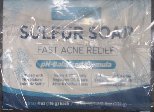 Roycederm Sulfur Soap 10% Volcanic Sulfur Acne Face & Body Wash - 2 Bars, 232g – a package of soap in a plastic bag