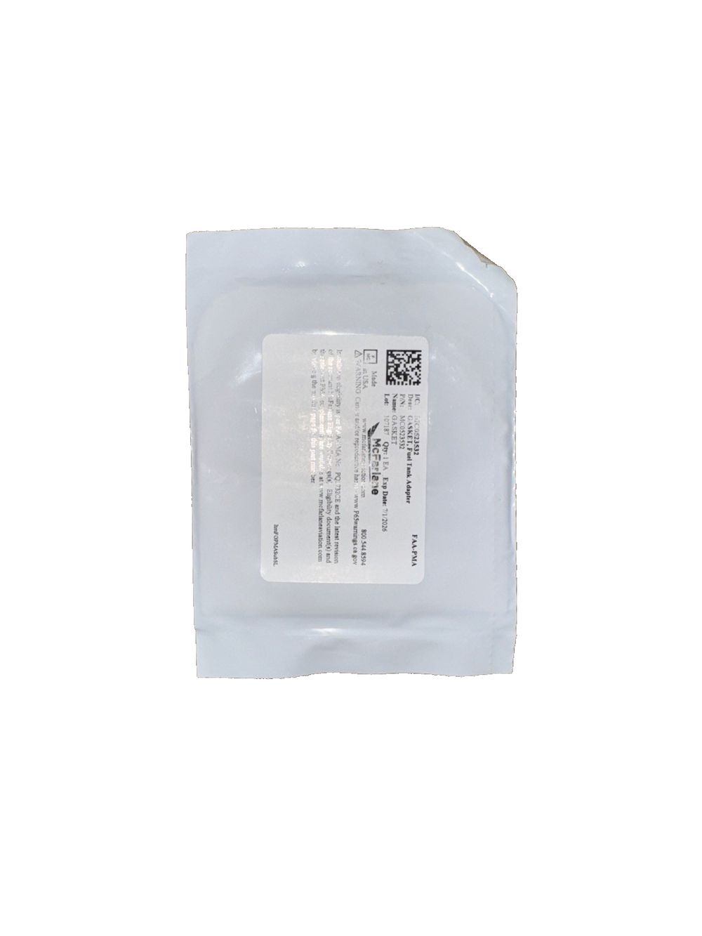 MC0523532 - GASKET, Fuel Tank Adapter, Mcfarlane – a white plastic bag with a white label on it