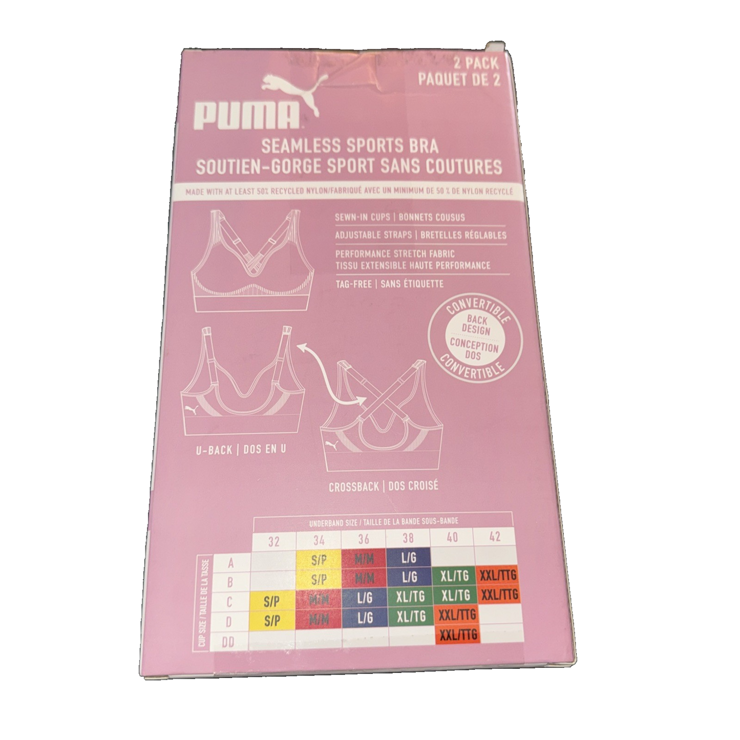 Puma 2 Pack Sports Bra Colors Grey And Black Size Small
