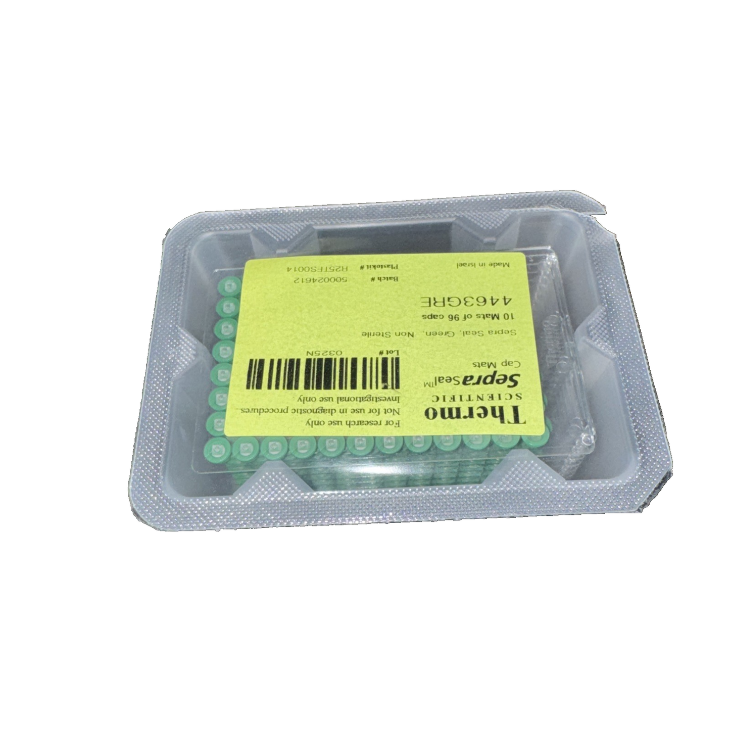 Thermo Scientific 4463GRE 10 Mats of 96 Caps Sepra Seal, Green, Non Sterile
