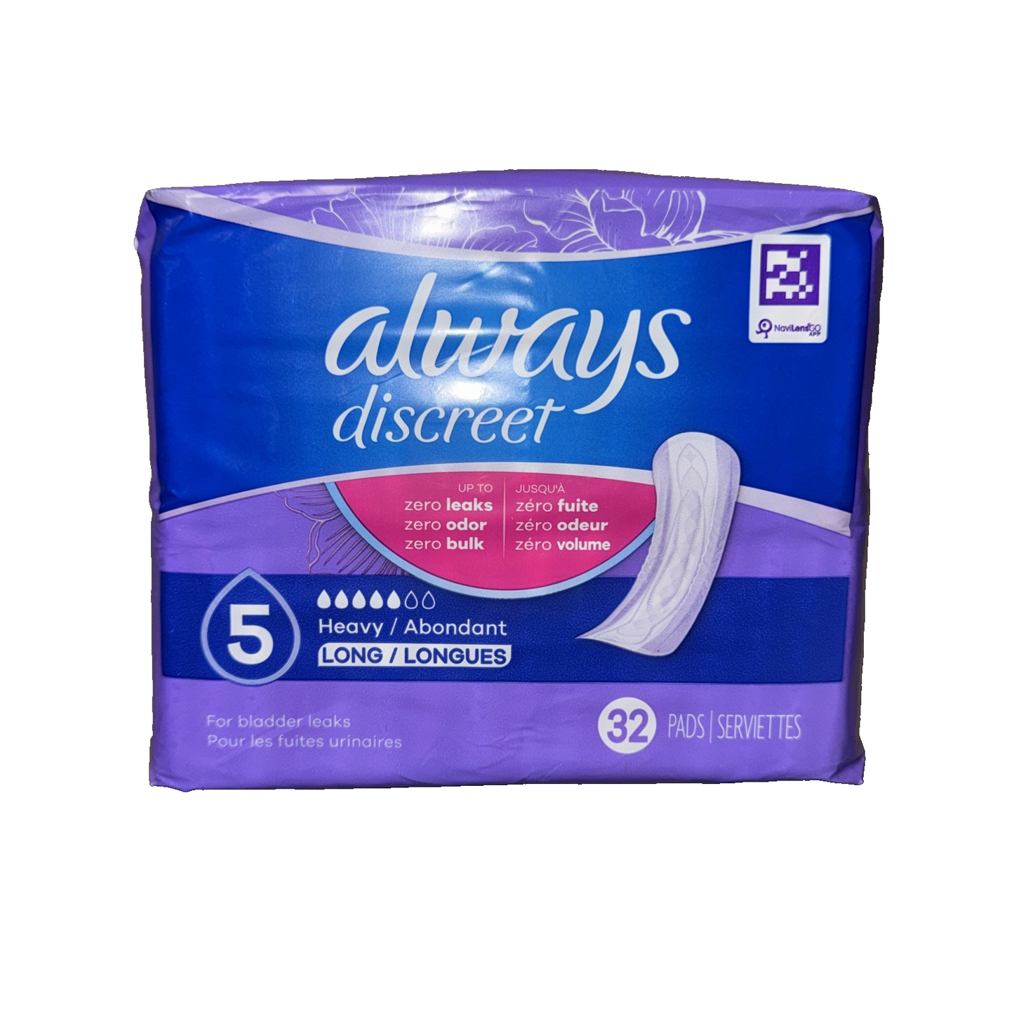 Always Discreet Heavy Absorbency Long Pads 32 x 2 (64 Total)