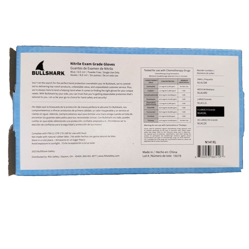 BullShark 100 XL Nitril Exan Grade Gkives 4 Mil / Blue/ Powder Free – bulk label for a4 - a4