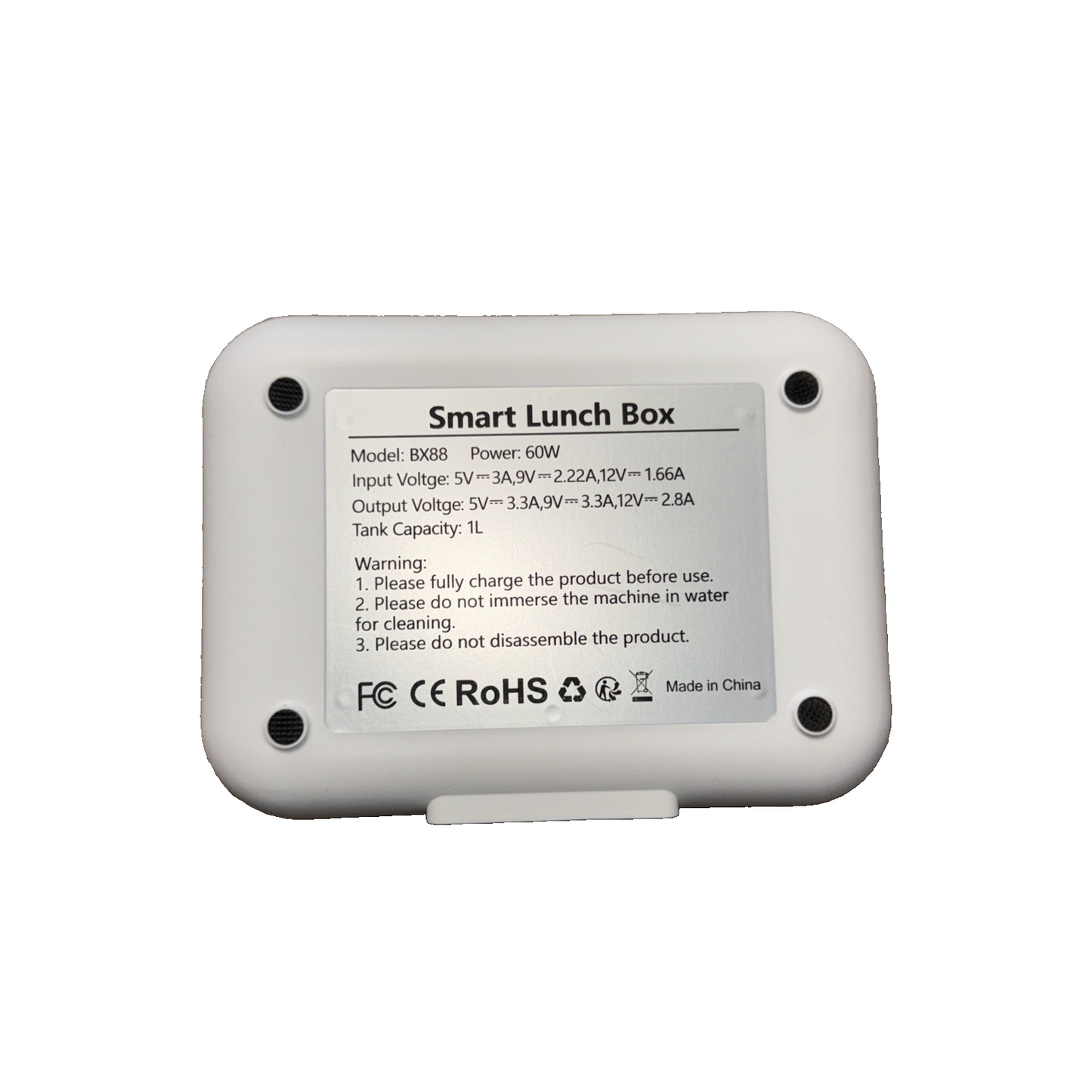 White Smart Heated Lunch Box 60 W 1L Capacity ( No Charging Cord - USB C)
