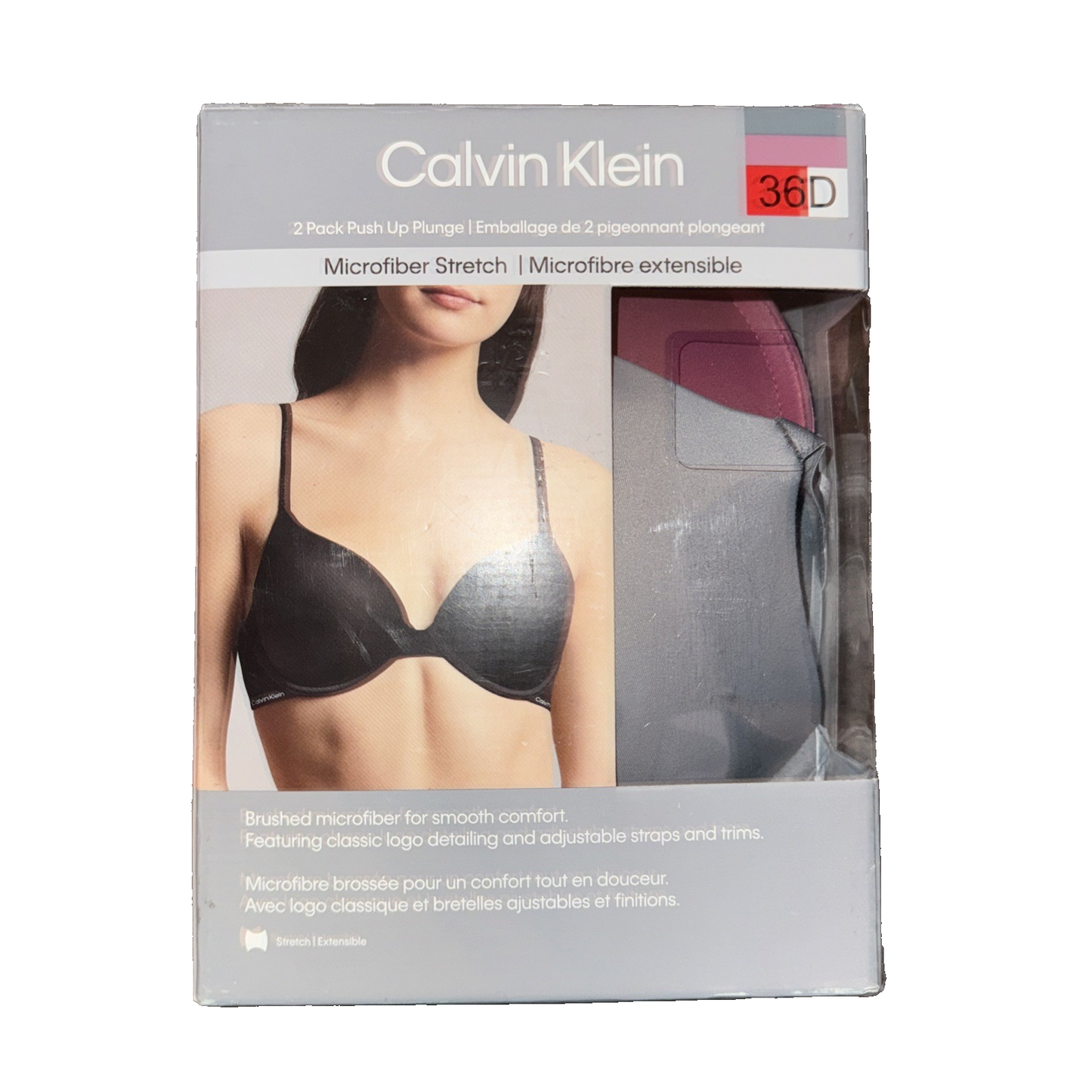 Calvin Klein 2-Pack Push Up Plunge Bra Grey and Pink Size 36D