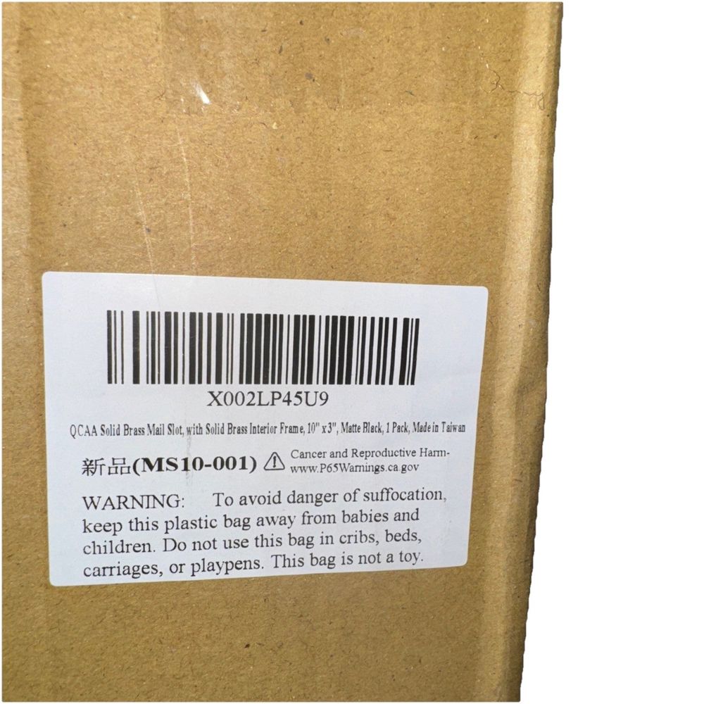 QCAA Solid BRass Mail Slot With Solid Brass Interior Frame 10"x3" Matte Black – a brown paper bag with a barcode label