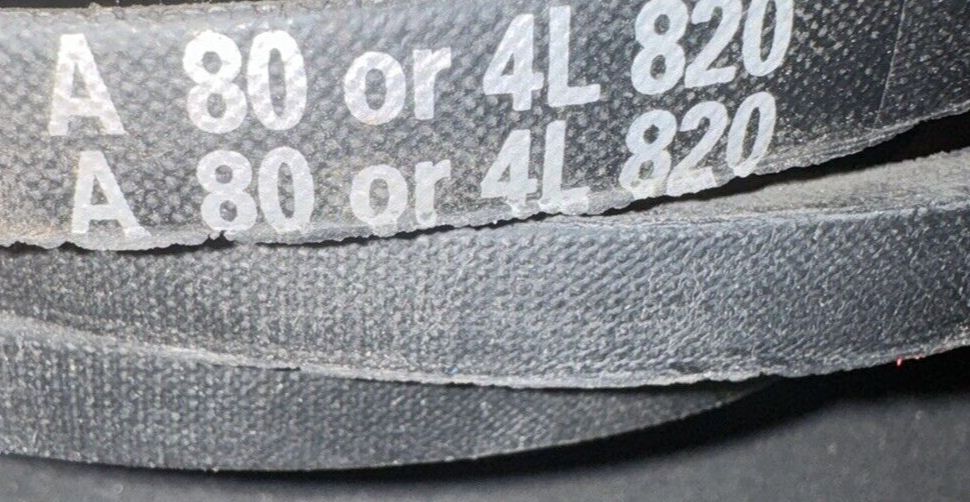 D&D PowerDrive A80/4L820 V Belt, A/4L, Rubber, 1/2" x 82" OC, D&D Power Drive – a black and white tape with numbers on it