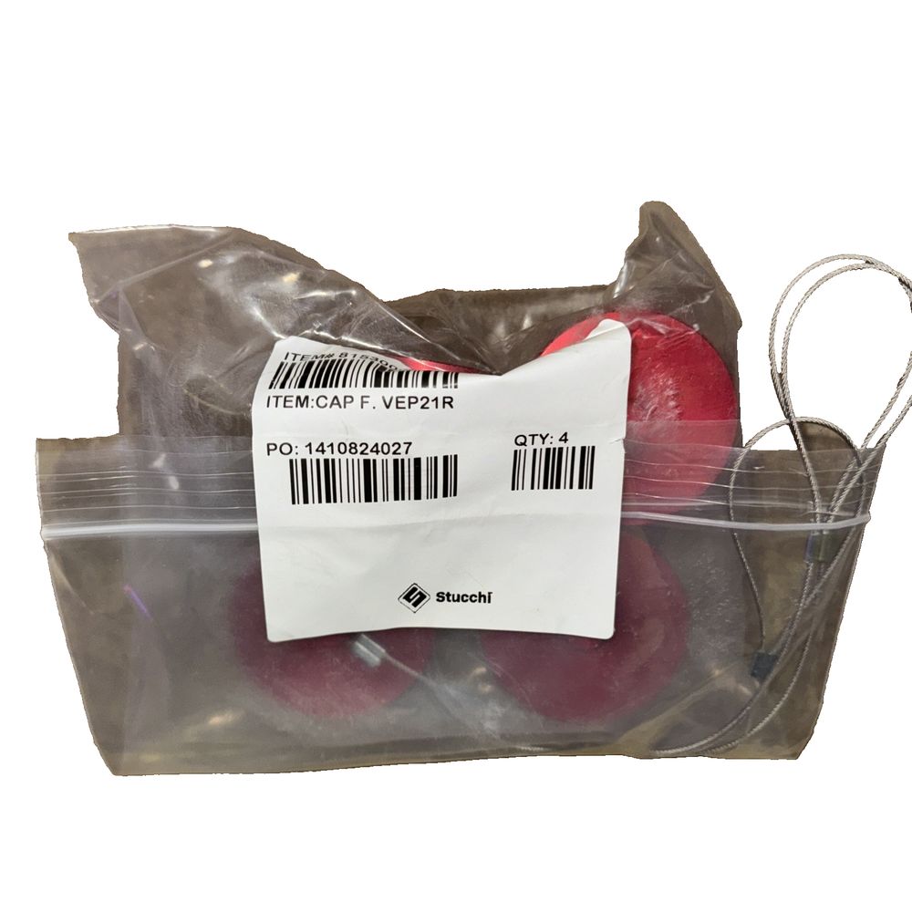 815300040 CAP F. VEP21R Valve End Plugs – 4 Pack OEM Replacement, STUCCHI – a bag of apples with a barcode label