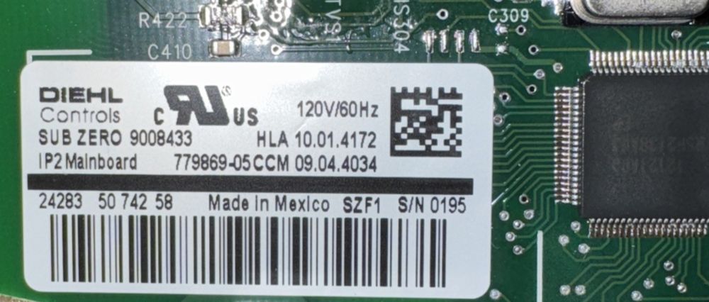 9008433 Genuine Subzero CONTROL BOARD MAIN DOM SVCE 9008433, DiehlControls – the motherboard is attached to the mother board