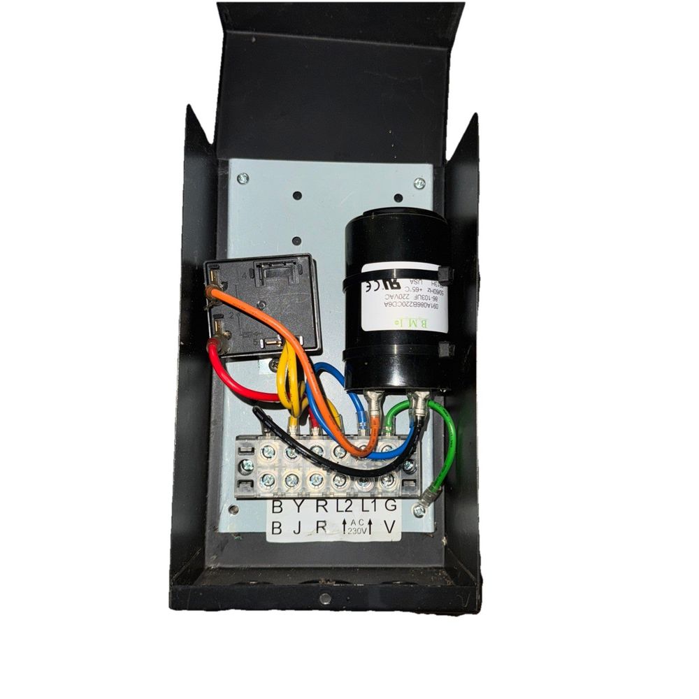 Burcam 3/4-HP Pump Motor Black Steel Control Box – a black box with a white and red wire