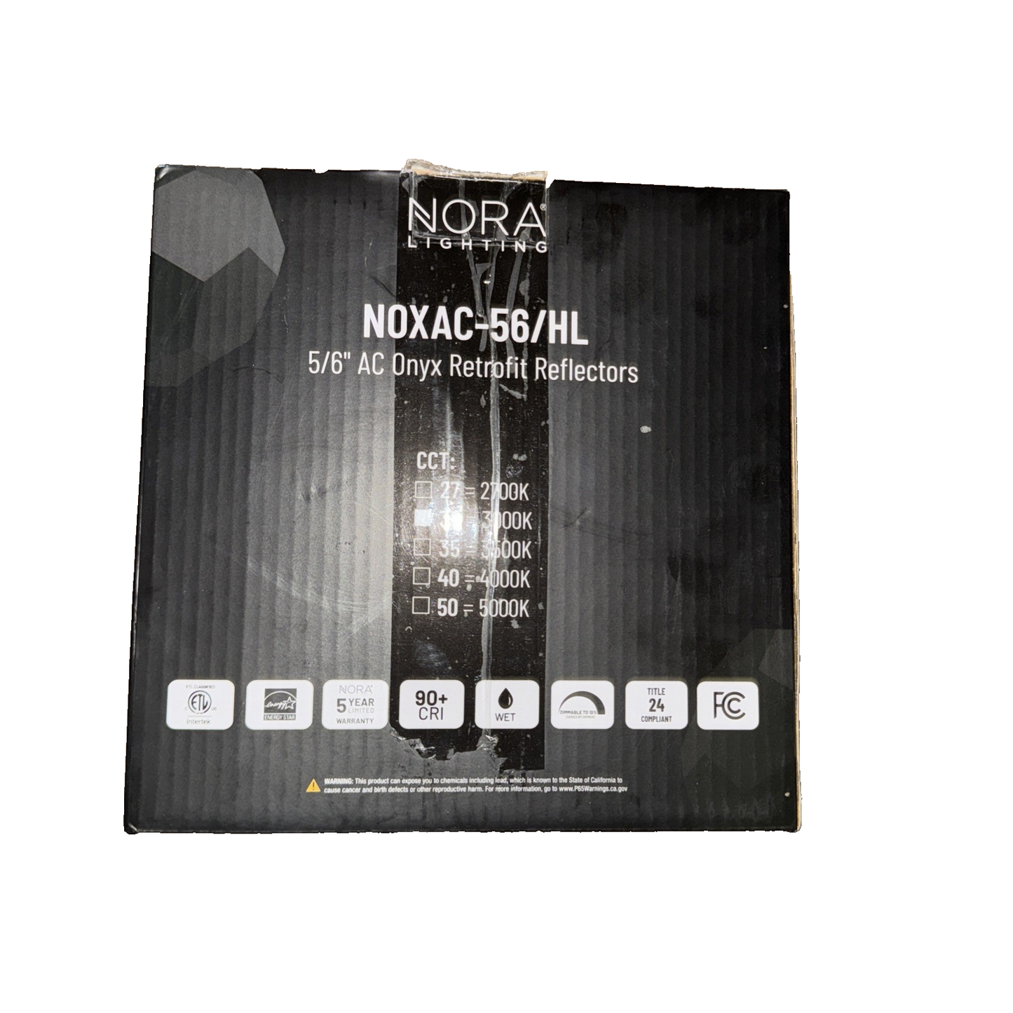 Nora Lighting Nox-563230 5/6" Onyx Led Baffle Retrofit Trim, White, 3000K