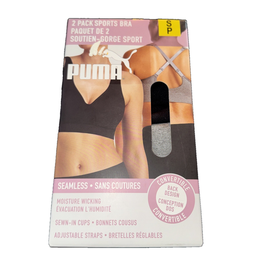 Puma 2 Pack Sports Bra Colors Grey And Black Size Small