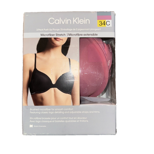 Calvin Klein 2-Pack Push Up Plunge Bra Pink And Grey Size 34C