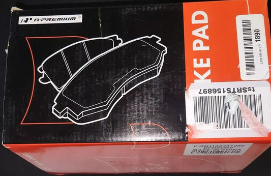 A-Premium Front and Rear Ceramic Disc Brake Pads Set Compatible with Select Jeep – a box of brake pads with a red label