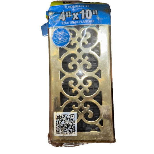 Decor Grates SPH410 Floor Register, 4x10, Polished Brass Finish UPC 771308004754 – a metal die with a metal design on it