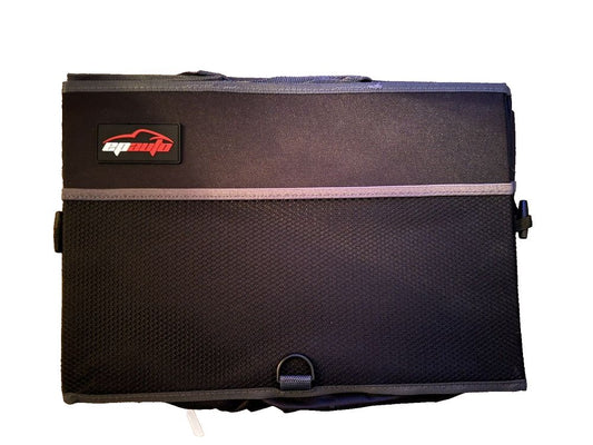 EPAuto Car Trunk Foldable Multi-Compartment Car Organizer with Removal Lid, Sec, DaveyDooDeals – a black laptop bag with a red logo on it