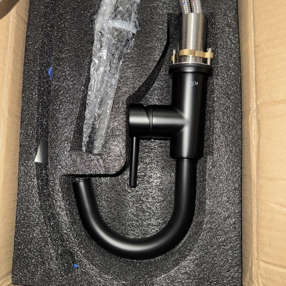 KIBI Single Handle Bathroom Sink Faucet with Pop Up Drain KBF1021 – a black hose in a box