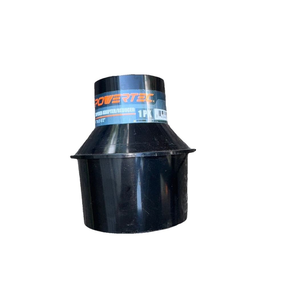 POWERTEC 70291 4” Port to 2-1/2” Hose Tapered Adapter, DaveyDooDeals – a black plastic cup with a white background