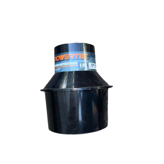 POWERTEC 70291 4” Port to 2-1/2” Hose Tapered Adapter, DaveyDooDeals – a black plastic cup with a white background