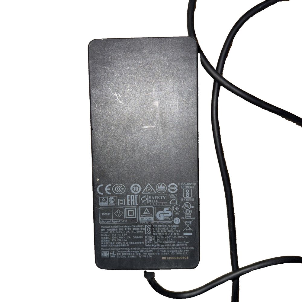 Official Genuine for Microsoft Surface Dock 1749 Power Adapter Charger 15V 6A 90 – a black power cord with a white background