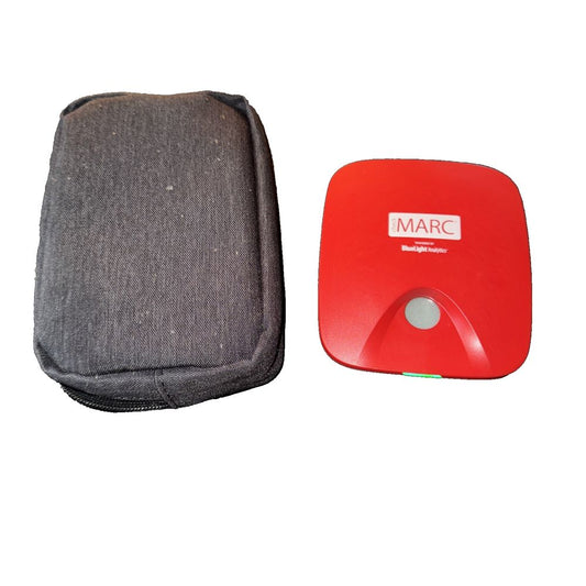CheckMARC Curing Light Test, Bluelight Analytics – a red case with a white logo on it