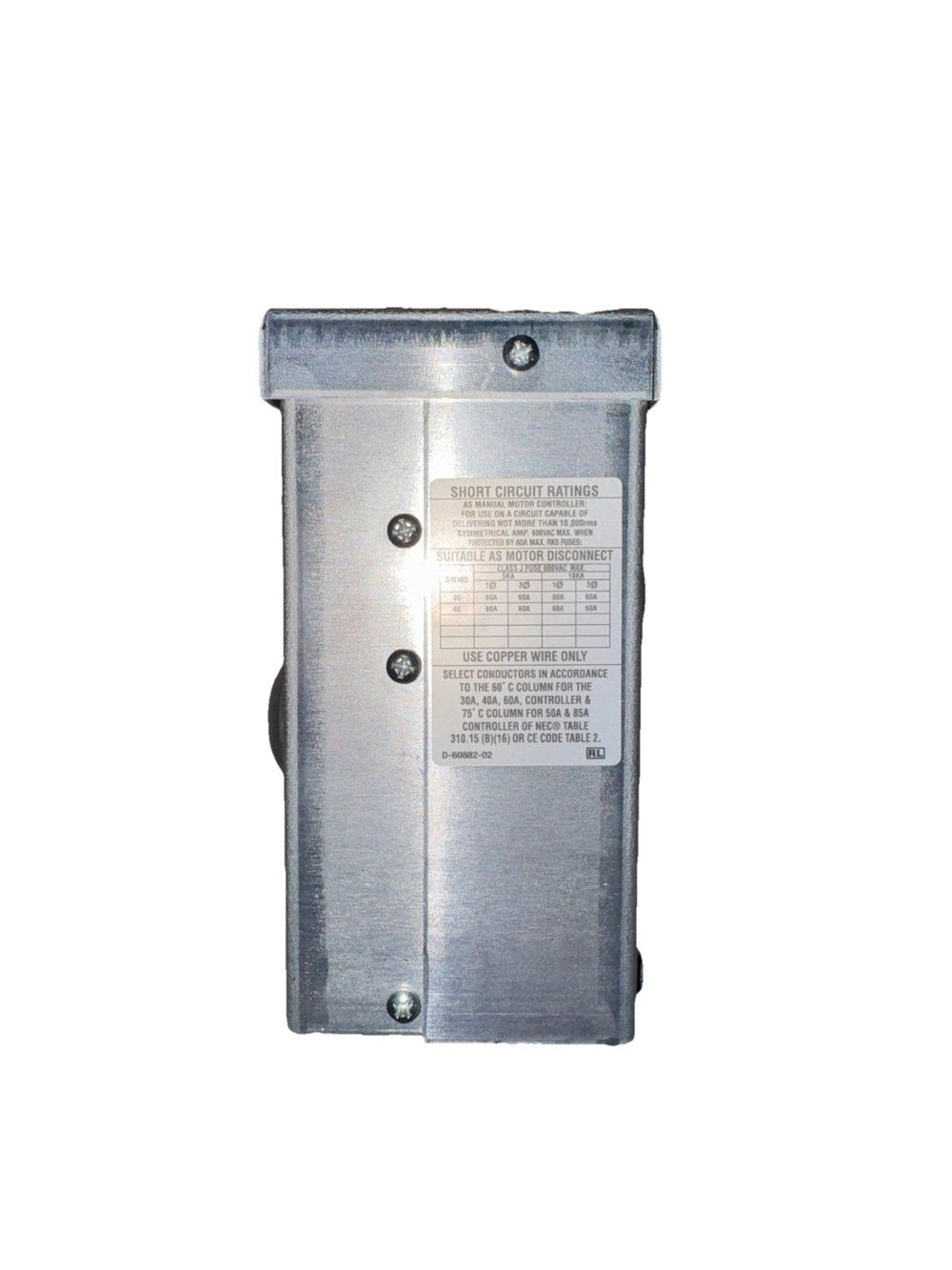 Hubbell Circuit Lock Manual Motor Controller D-59540-03 – a metal enclosure with a metal cover