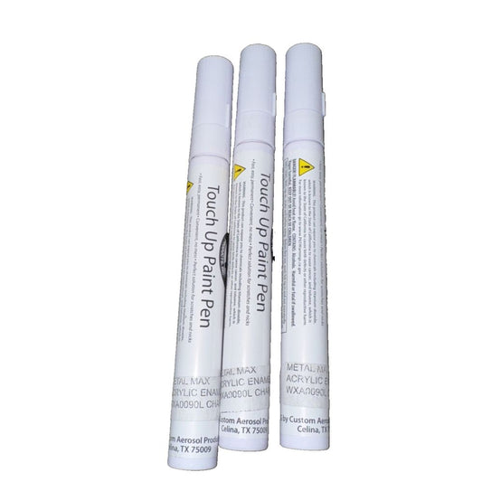 Metal Max Touch Up Paint Pen Acrylic Enamel Charcoal 3 Pack, Custom Aerosol Products – two white tubes with a black marker on the side
