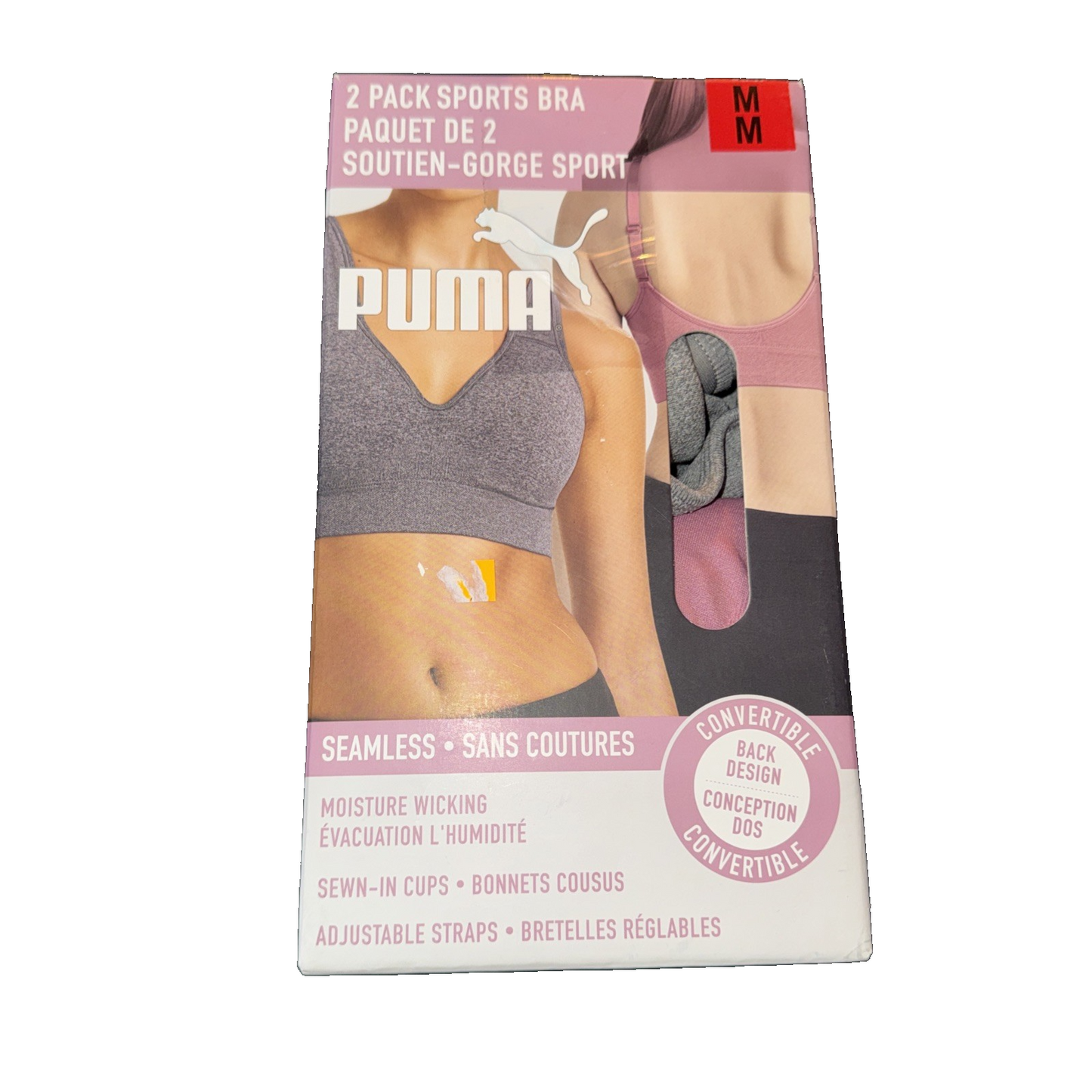 Puma 2 Pack Sports Bras Color Grey And Pink Size Medium