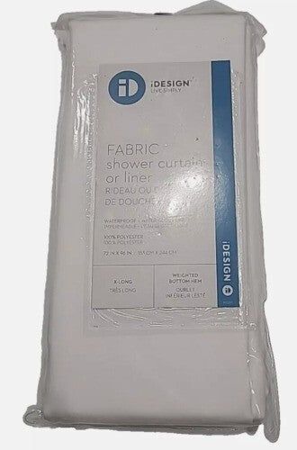 72" x 96" White Polyester Fabric Shower Curtain Liner – Durable, Waterproof,, iDesign – a white plastic bag with a blue stripe
