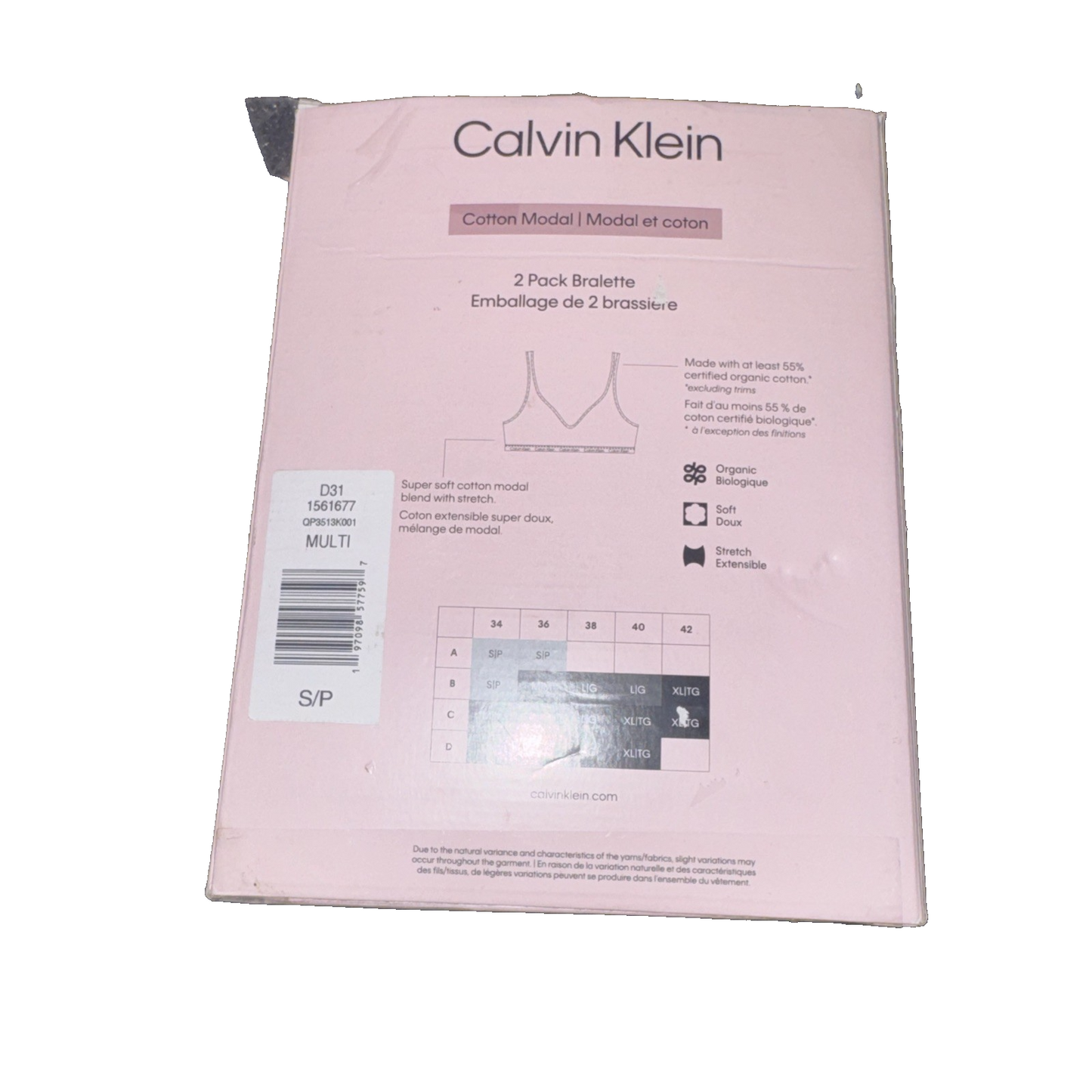 Calvin Klein Bralette 2 Pack Cotton Modal Color: Black - Size: Small