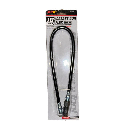 Performance Tool W54211 18" Flex Grease Gun Hose Extension with Coupler – a black cable with a white background