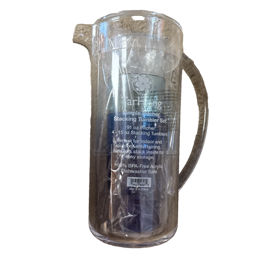 TarHong Simple Stacked Nested Pitcher Set with 4 Assorted Color Glasses, 91 oz,