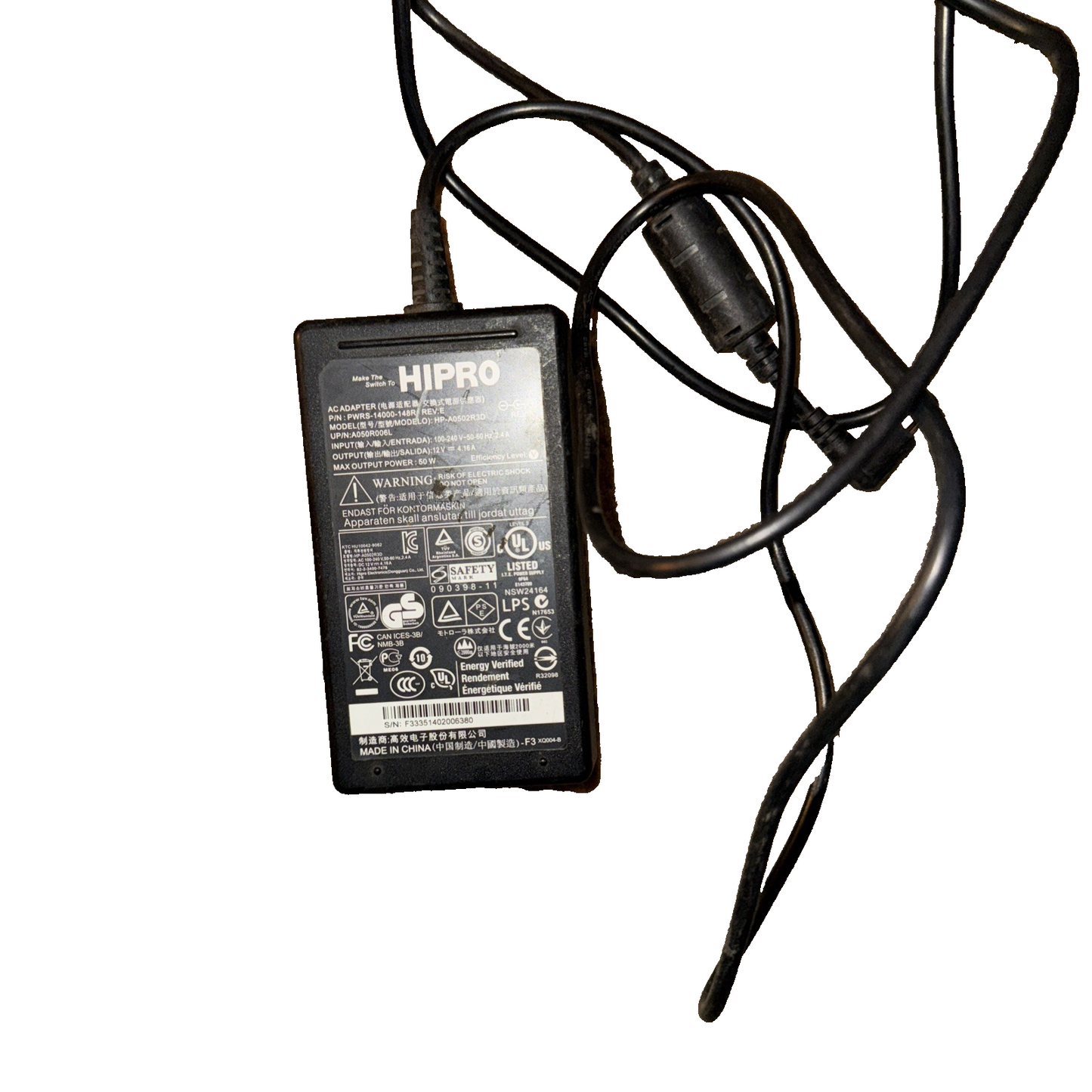 Hipro Hp-a0502r3d Ac Adapter 12v 4.16a Power Missing Wall Plug