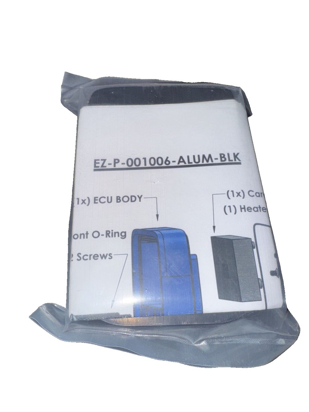 EZ-P-001006 - Alum-BLK ECU ECU Remote Housing Black, Unbranded – a white plastic bag with a blue plastic bag