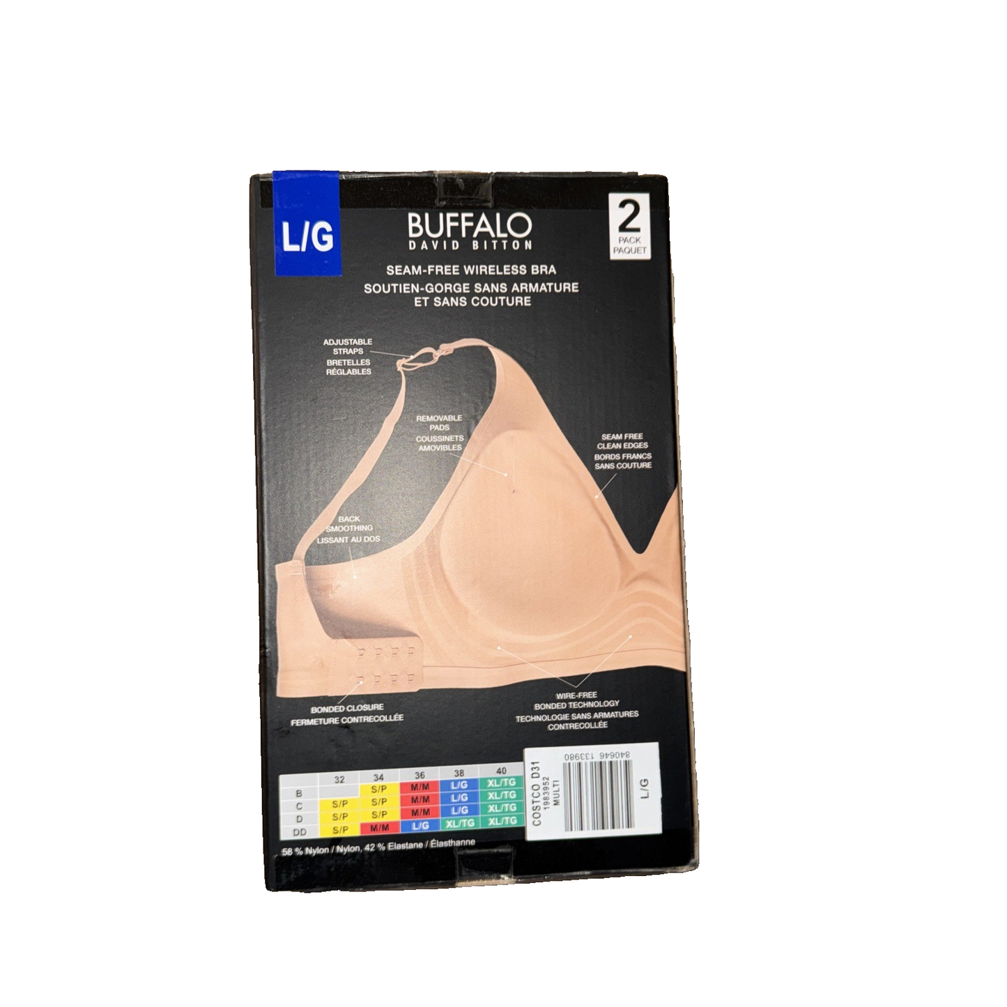 Buffalo David Bitton Wire Free Bra 2 Pack Colors Beige And Black Size large