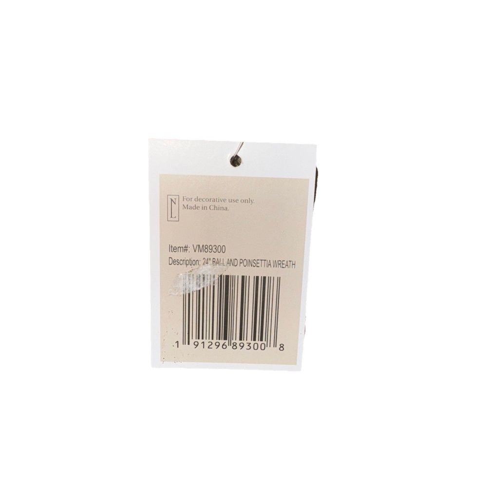 Northlight Poinsettias and Ball Ornaments Artificial Christmas Wreath - 24" - Un – a white label with a barcode on it