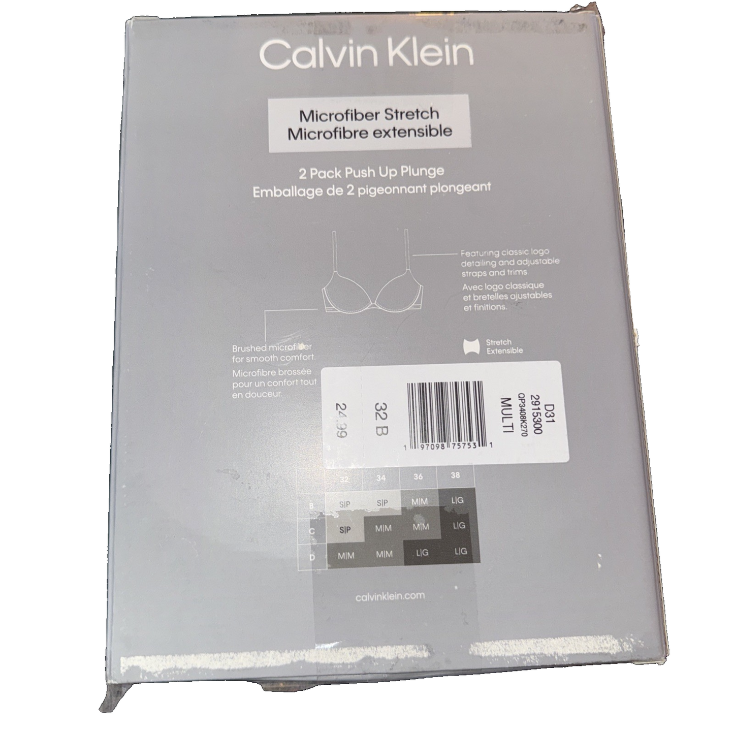 Calvin Klein 2-Pack Push Up Plunge Bra Black and Beige Size 32B