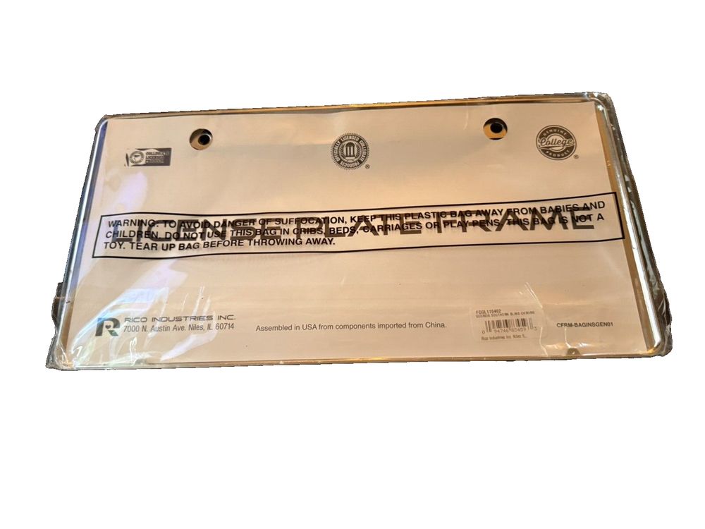 Rico Industries NCAA Bling Chrome License Plate Frame with Glitter Accent, Geor – a white plastic box with a black and white label