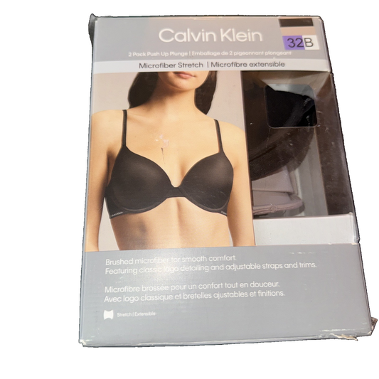 Calvin Klein 2-Pack Push Up Plunge Bra Black and Beige Size 32B