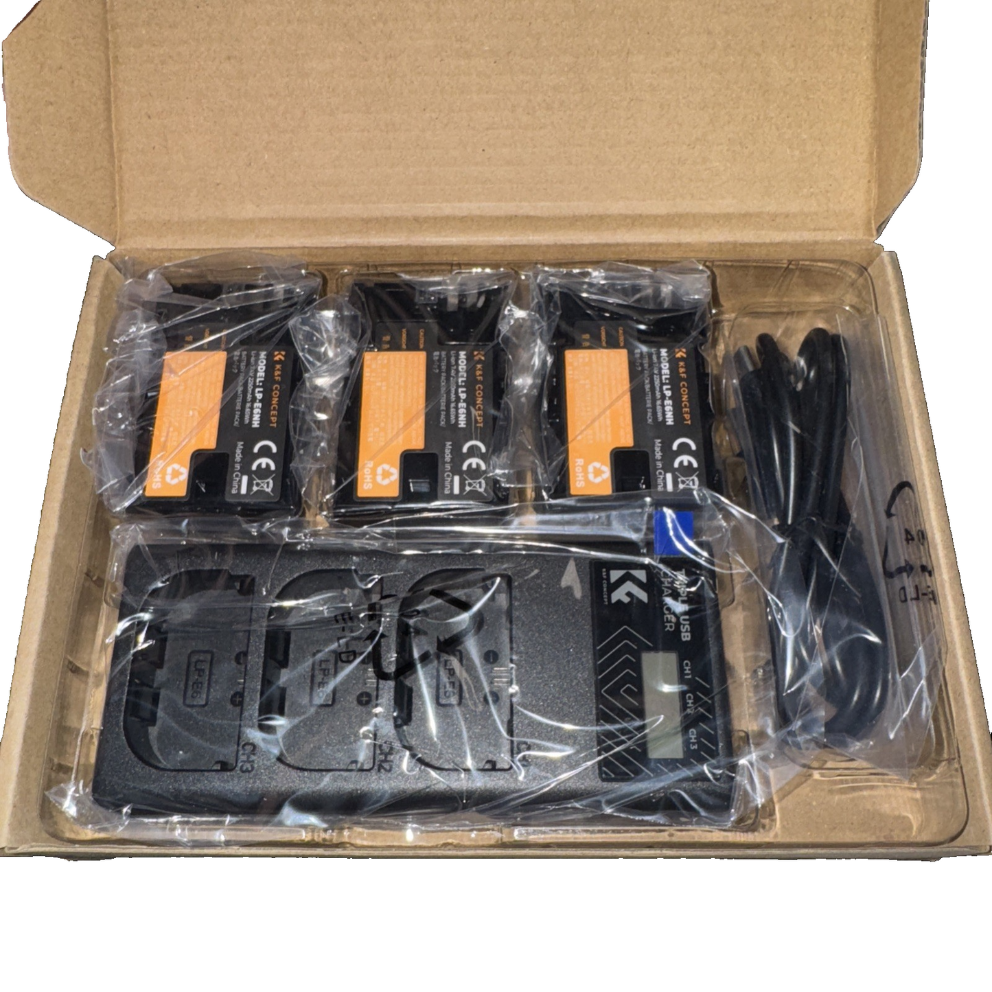 K&F CONCEPT 3-Pack LP-E6NH Battery and Triple-Slot Charger Compatible with Canon