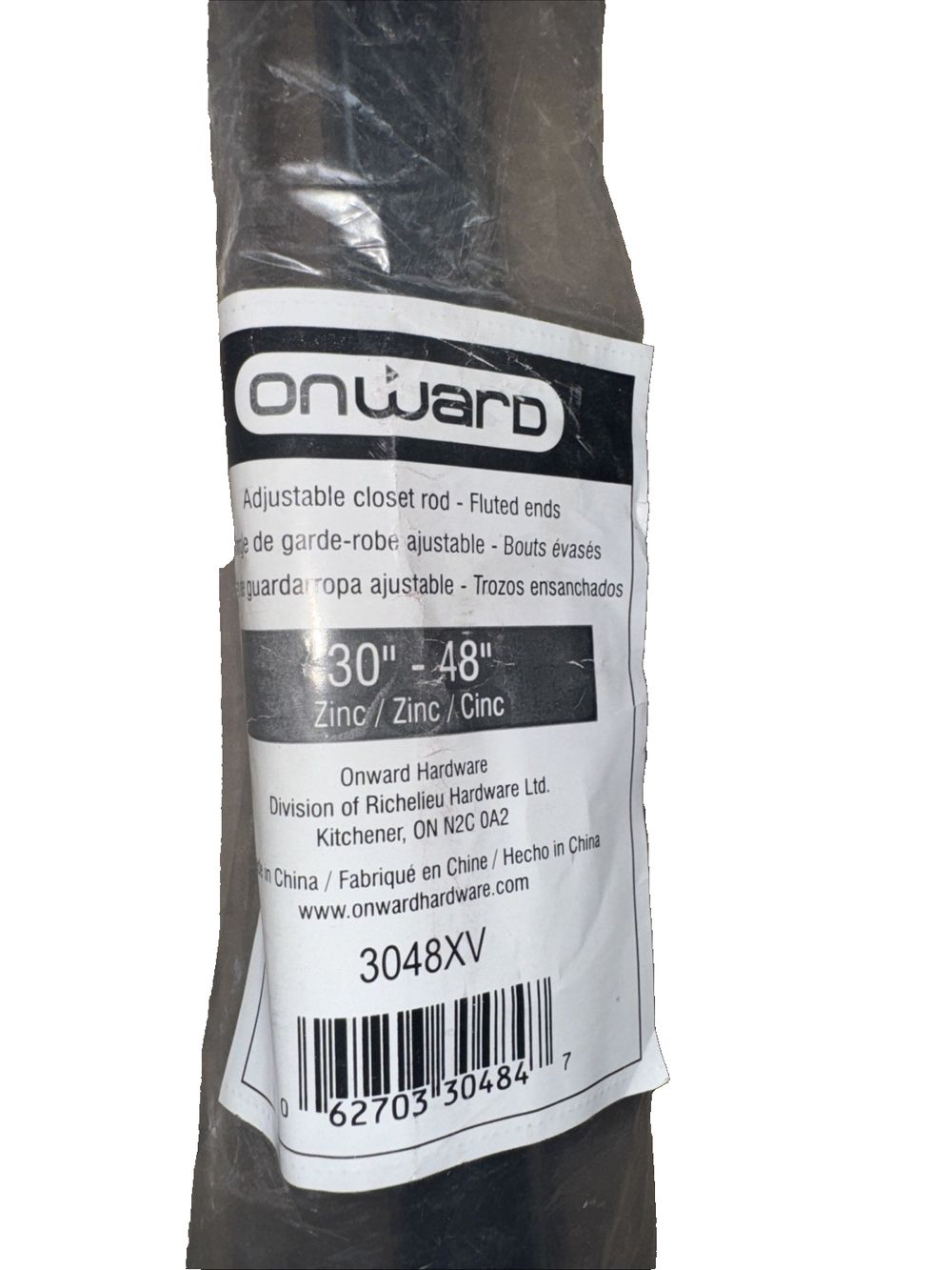 Adjustable Closet Rod with Separated Ends - Zinc - 30"-48", Onward – onguard 3 / 4 / 4 / 6 / 6 / 8 / 12 / 16 / 20
