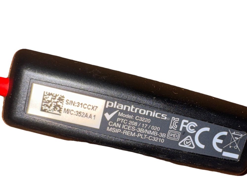 Plantronics C3220 Black Headset USB – pantech mcs - 3c1 - 2 - pin - in - line - 6v