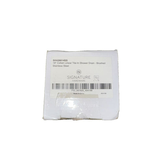 Cohen 439014SS Brushed Stainless Steel 18" Linear Tile-in Shower Drain – a white plastic bag with a barcodee label